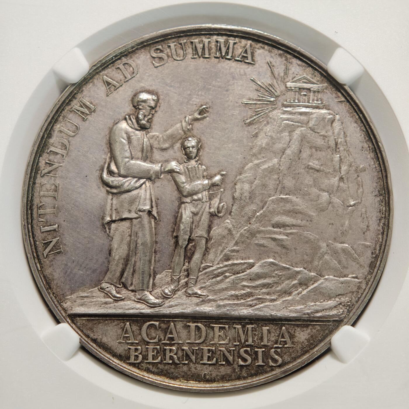 【德藏】世界币章拍卖第155期（拍品征集中~欢迎藏友联系） 1840年 瑞士伯尔尼永登高峰学院奖章纪念银章 NGC MS62 亚军分 仅1枚更高 原味老包浆 罕见品种