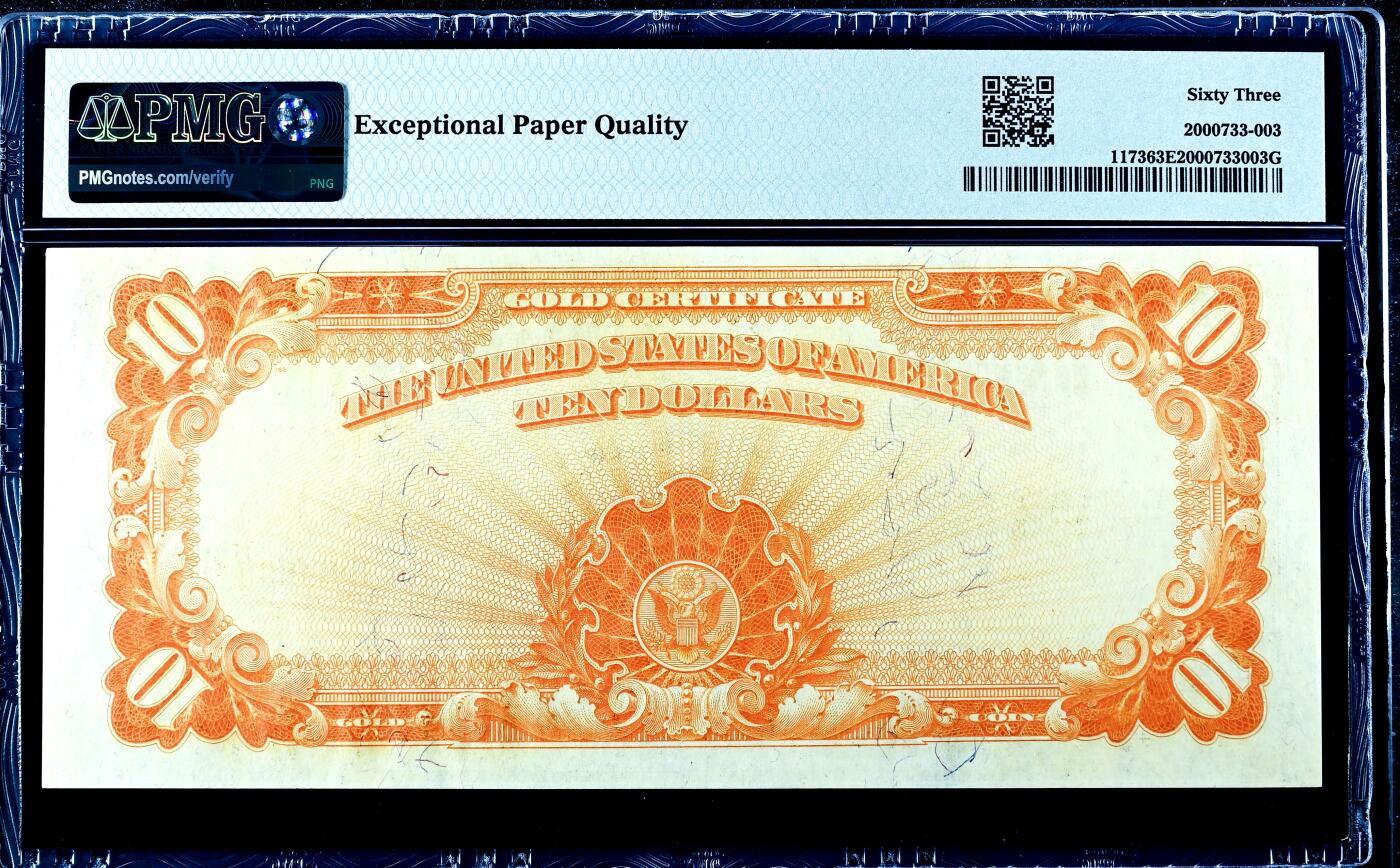 【Blue Auction】世界纸币精拍第756期——18级TOP拍卖/信誉/品质/专业/高效💫 美国 1922年10美金 黄金券 大票幅 金黄色的油墨及凹凸感极佳 美国第一任财政部长迈克尔-希雷加斯 升值品种 PMG63EPQ全新原票  