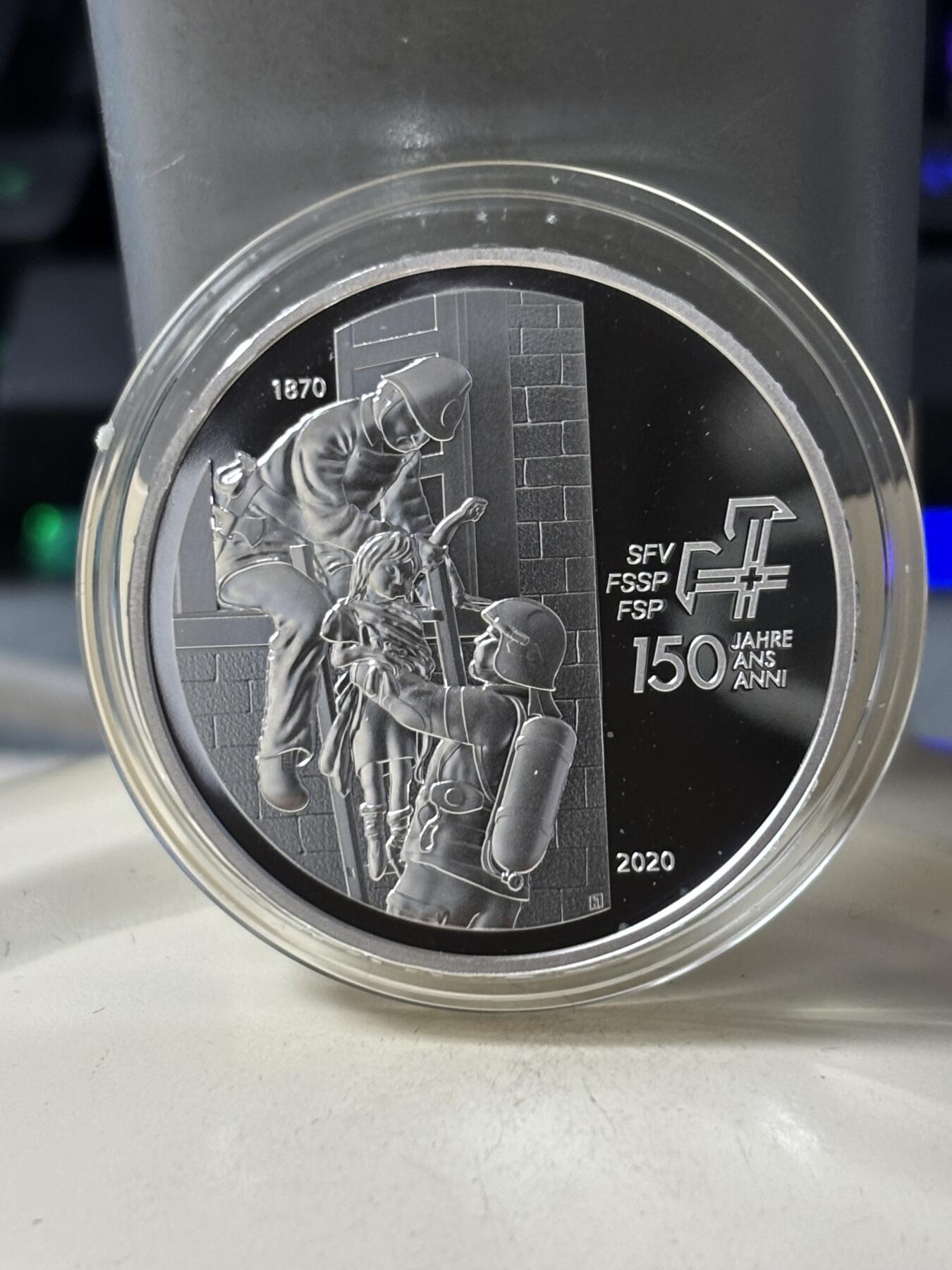 第183期拍卖 瑞士2020年消防150周年20法郎精制纪念银币，835银，20克，发行5000枚