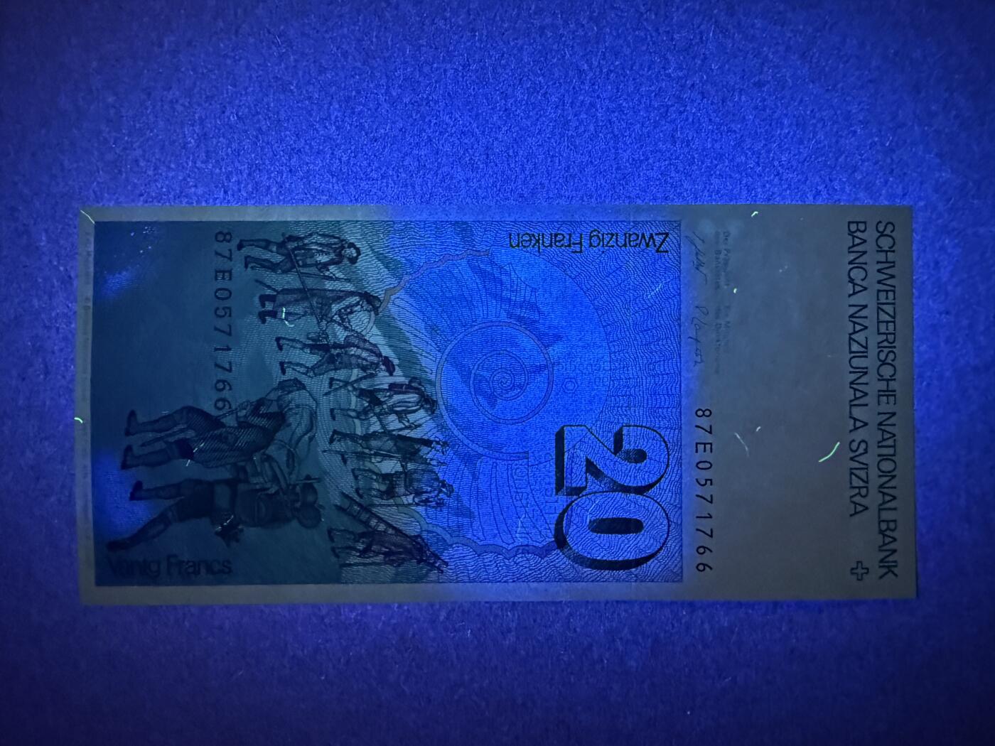 《艾美收藏》第222期-11.30周日外币畅拍 瑞士20法郎 UNC 1987年 瑞士地质学家索斯尔 无4双尾