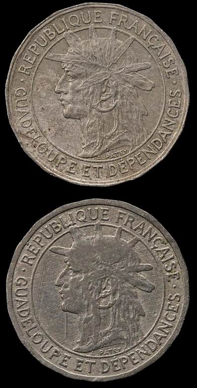 修遠堂世界钱币第九十五期 - 1903-1921年法属瓜德罗普岛50分两枚