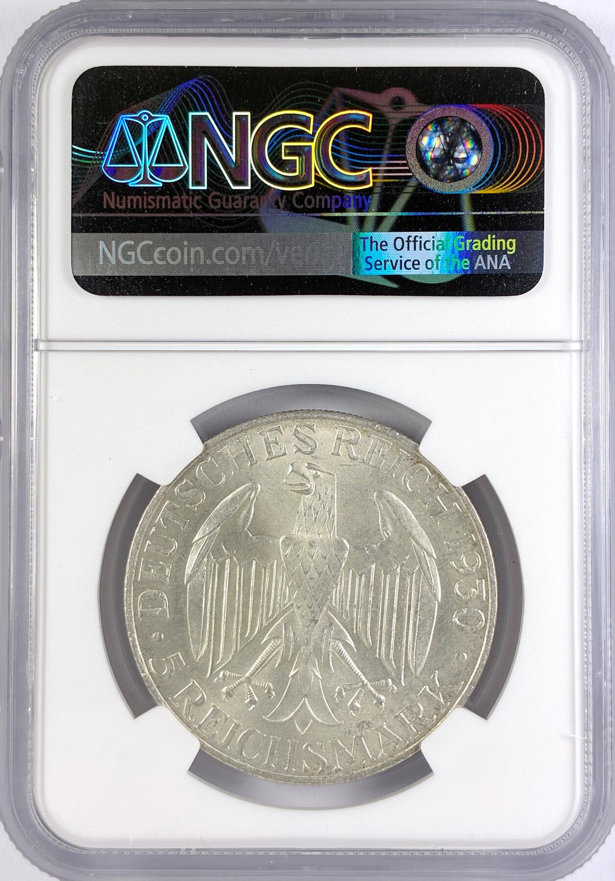 【雨安】【直播拍卖】【世界币章117期-评级币】2025-11-29 周六 19:30 保真 [评级德国] Germany 德国 魏玛 5马克 KM#68 飞艇 1930年  NGC-MS65