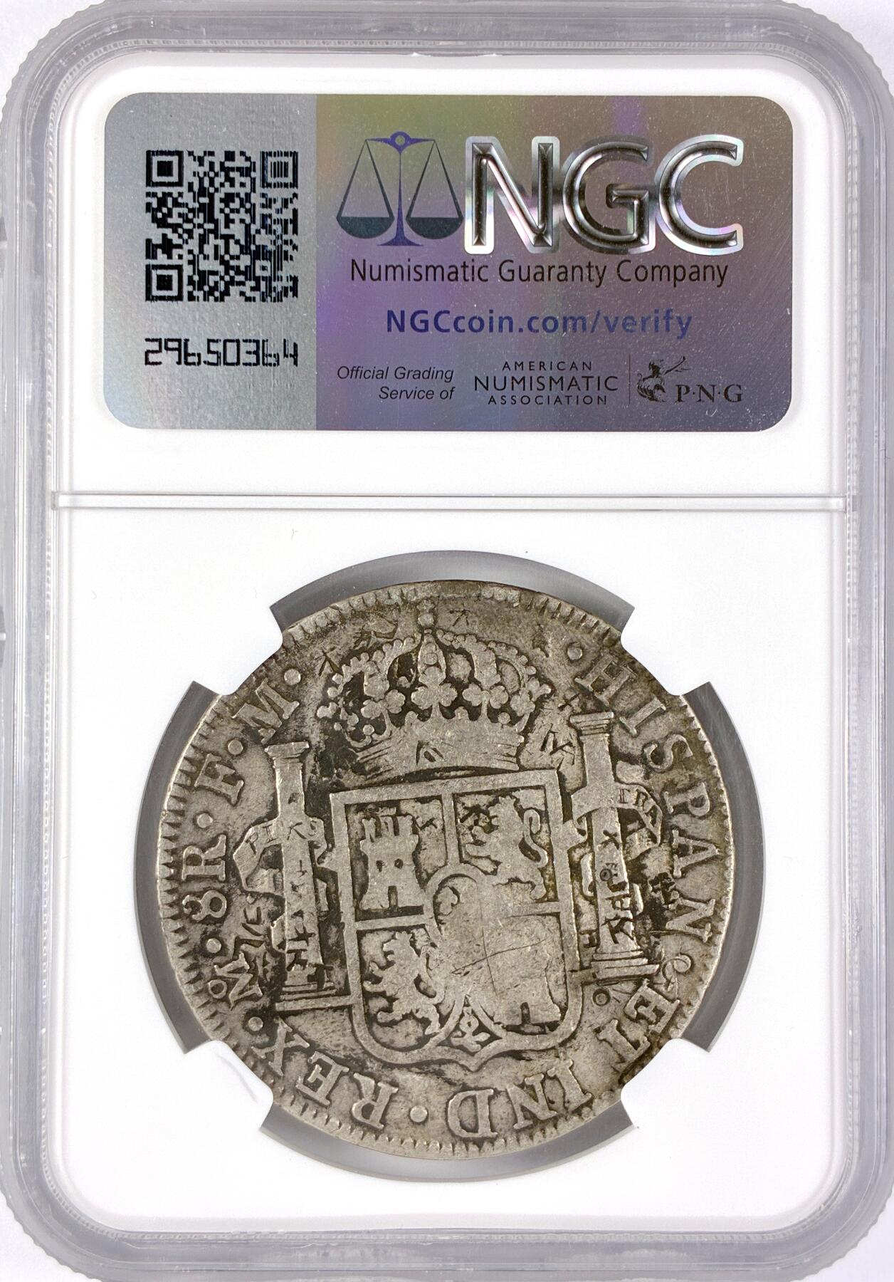 【雨安】【直播拍卖】【世界币章117期-评级币】2025-11-29 周六 19:30 保真 [评级美洲] Spanish Mexico 西属墨西哥 8里亚尔 卡洛斯三世 双柱 1788年  NGC-Fine