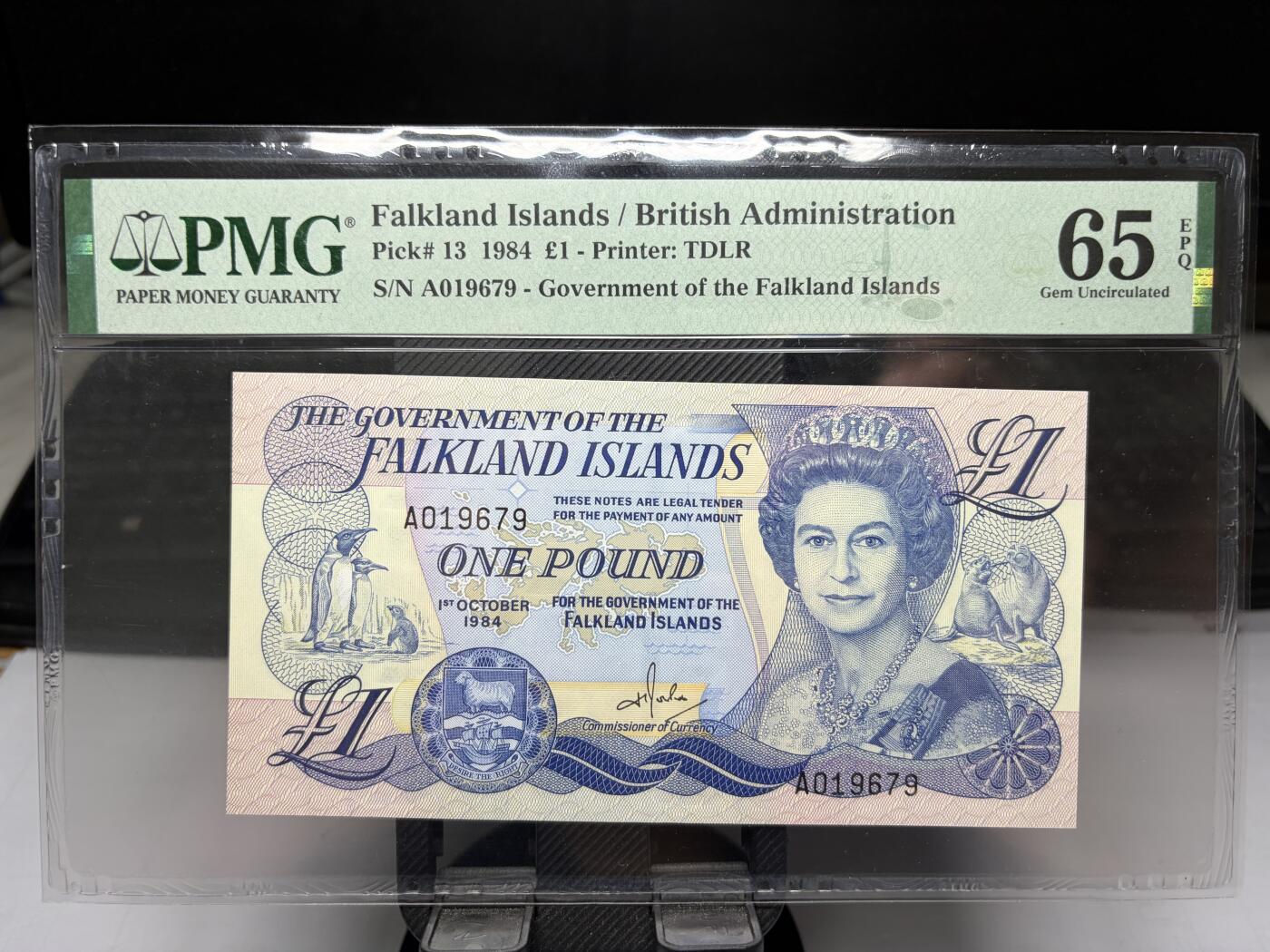 2025年集古藏今外币拍卖第十期-第10场—（总第290拍-纸币专场），本期拍完结算一次，发货时间2-3天，休息几天后继续新的一期拍卖。 PMG65E1984年福克兰群岛女王像一镑