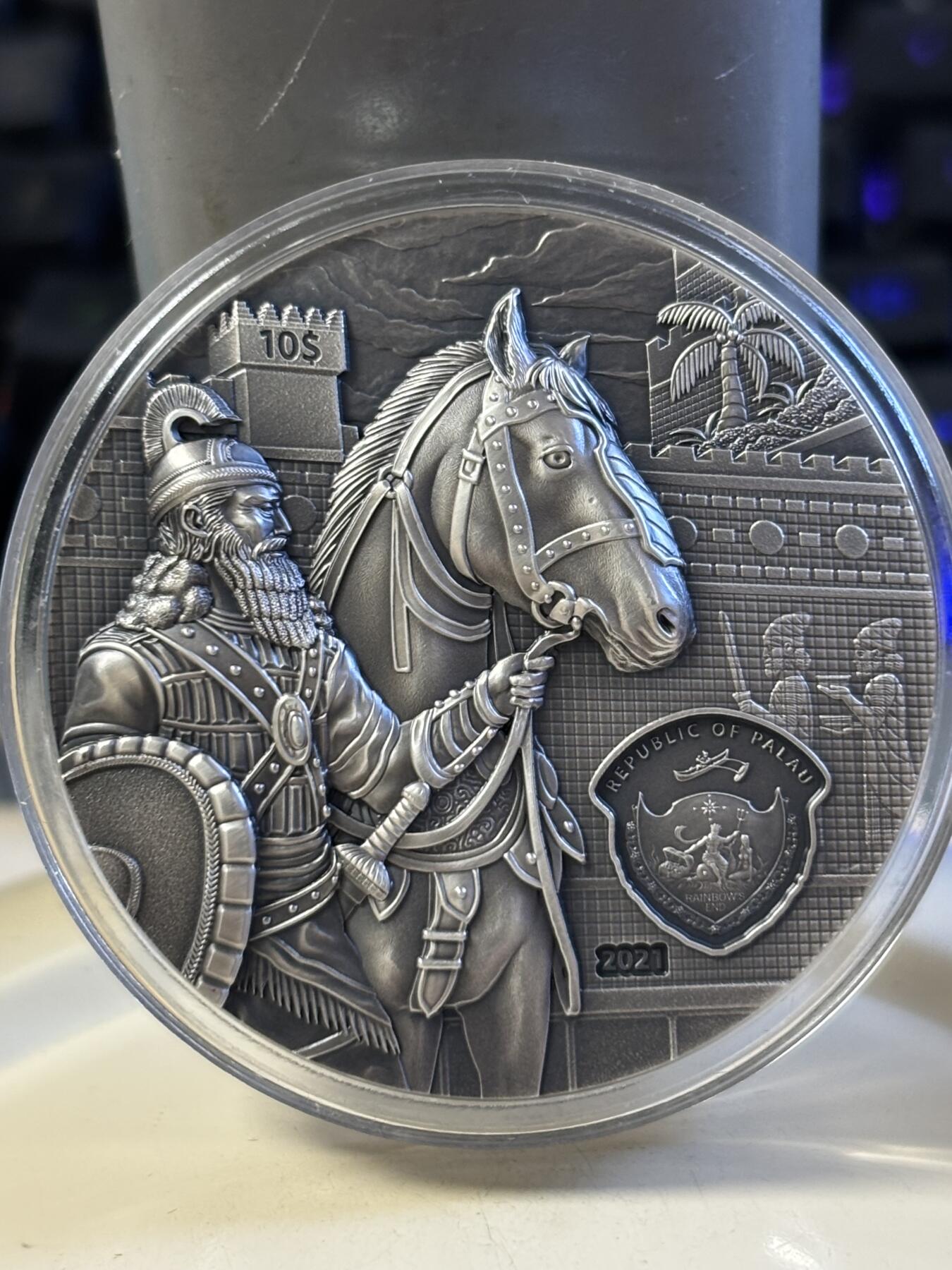 第183期拍卖 获奖帕劳2021失落的文明系列1古巴比伦仿古纪念银币，999银，2盎司， 获得钱币之星年度银币大奖第二名