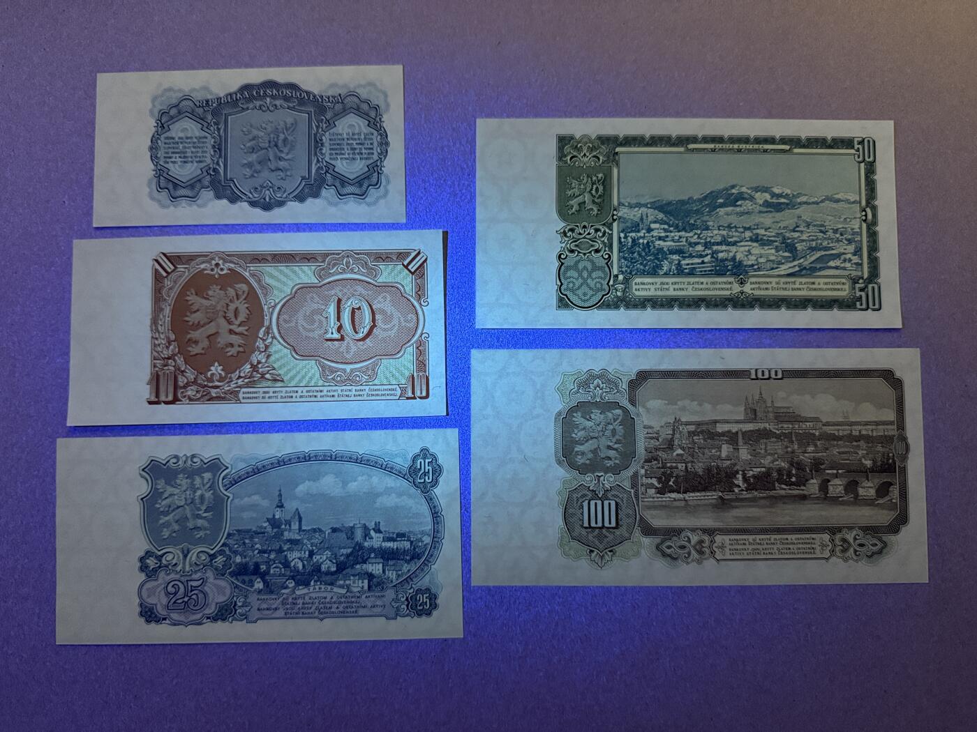 《艾美收藏》第222期-11.30周日外币畅拍 捷克斯洛伐克3-100克朗5张 UNC 1953年老版本 全部无4尾8