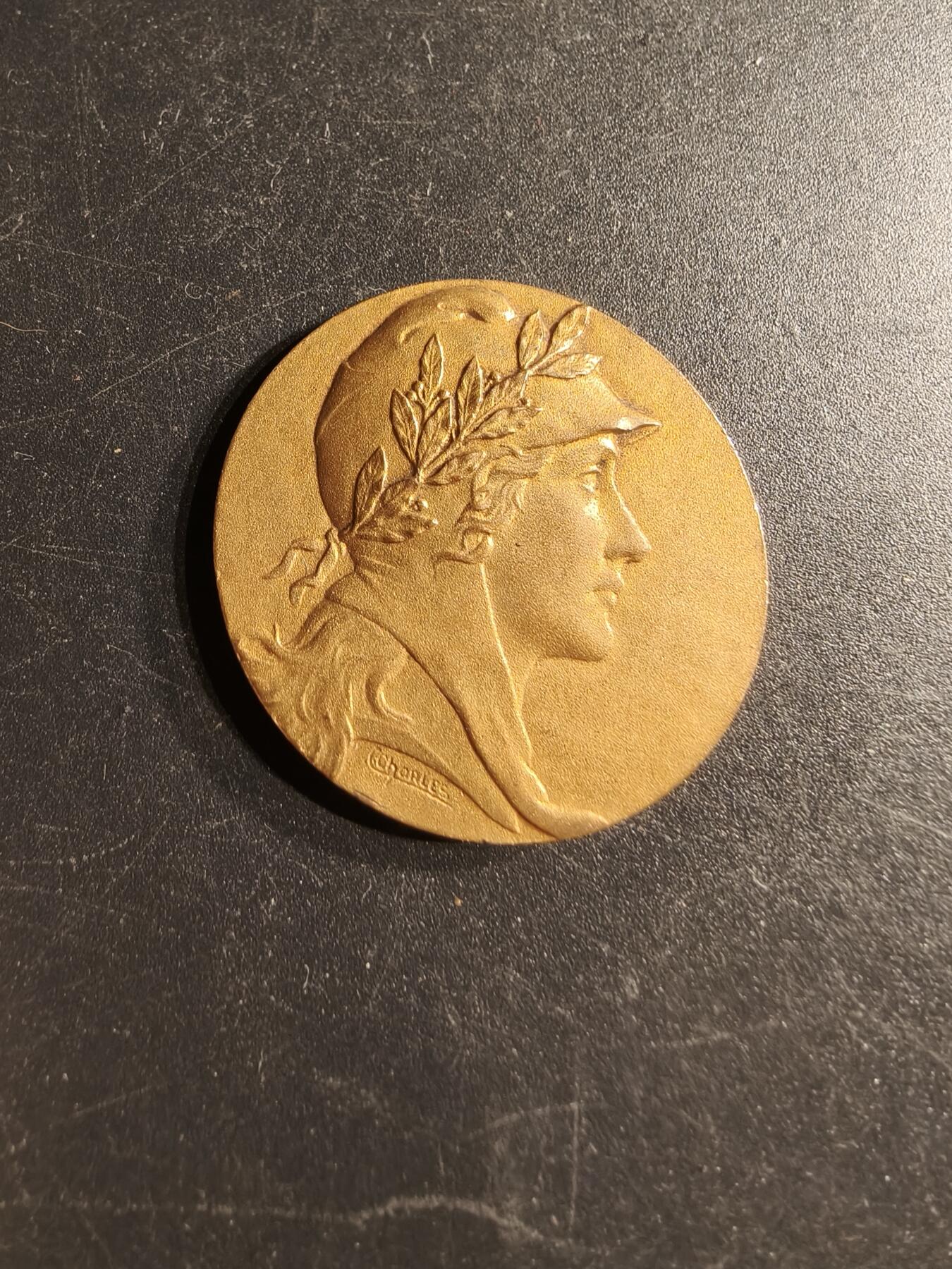 老王徽章第166期 法国摄影协会镀金大铜章    玛丽安娜     直径32mm.    重量11.9g