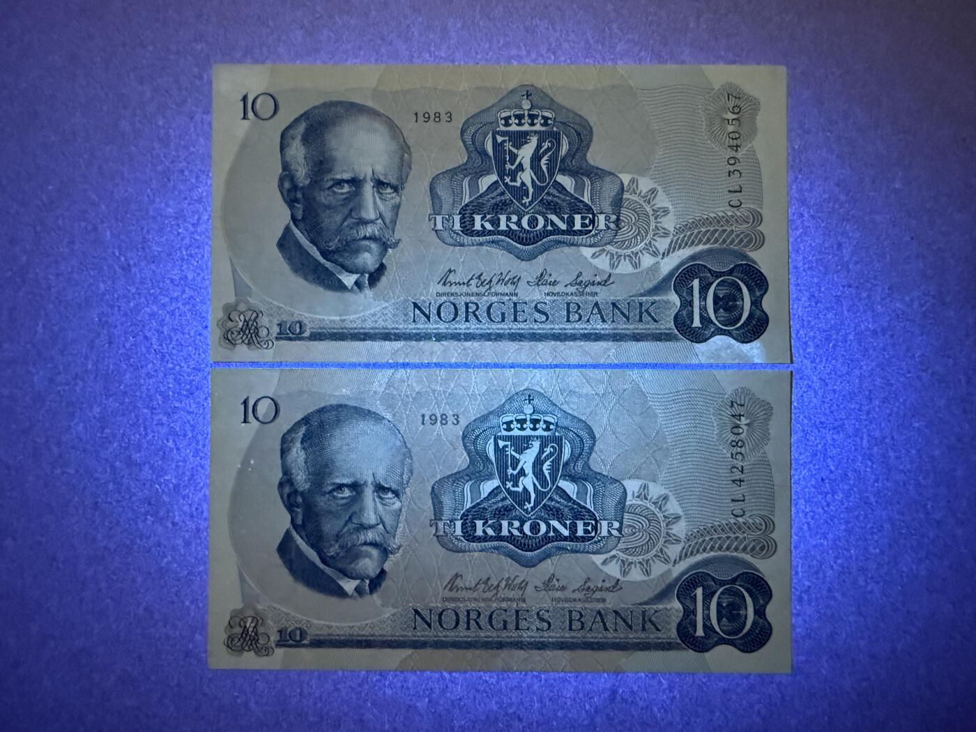 《艾美收藏》第222期-11.30周日外币畅拍 挪威10克朗2张 UNC 1983年 挪威极地探险家南森 轻微荧光