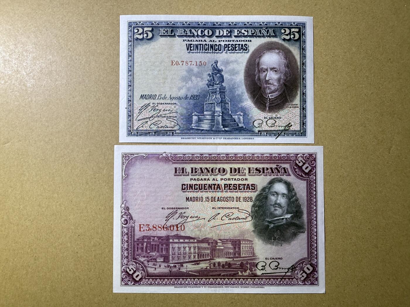 《艾美收藏》第222期-11.30周日外币畅拍 西班牙25、50比塞塔2张 AU 1928年 无4