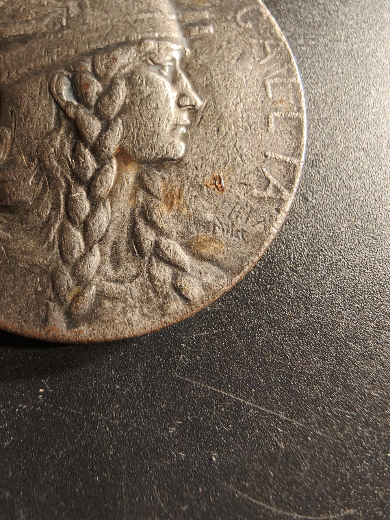 老王徽章第166期 法国“高卢人”镀银铜奖章     大师皮列作品     直径41mm.    重量32.2g