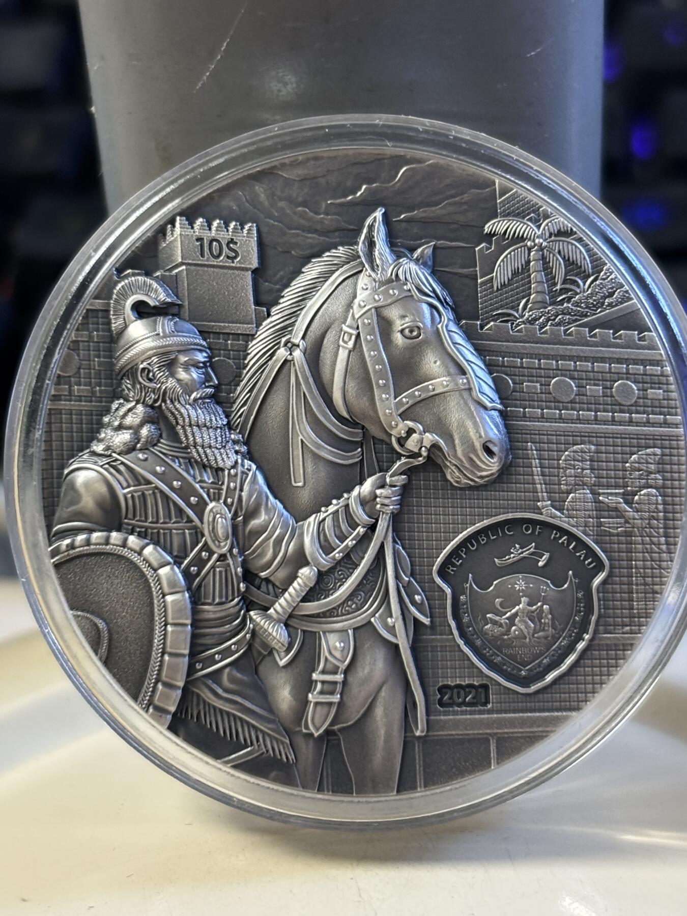 第183期拍卖 获奖帕劳2021失落的文明系列1古巴比伦仿古纪念银币，999银，2盎司， 获得钱币之星年度银币大奖第二名