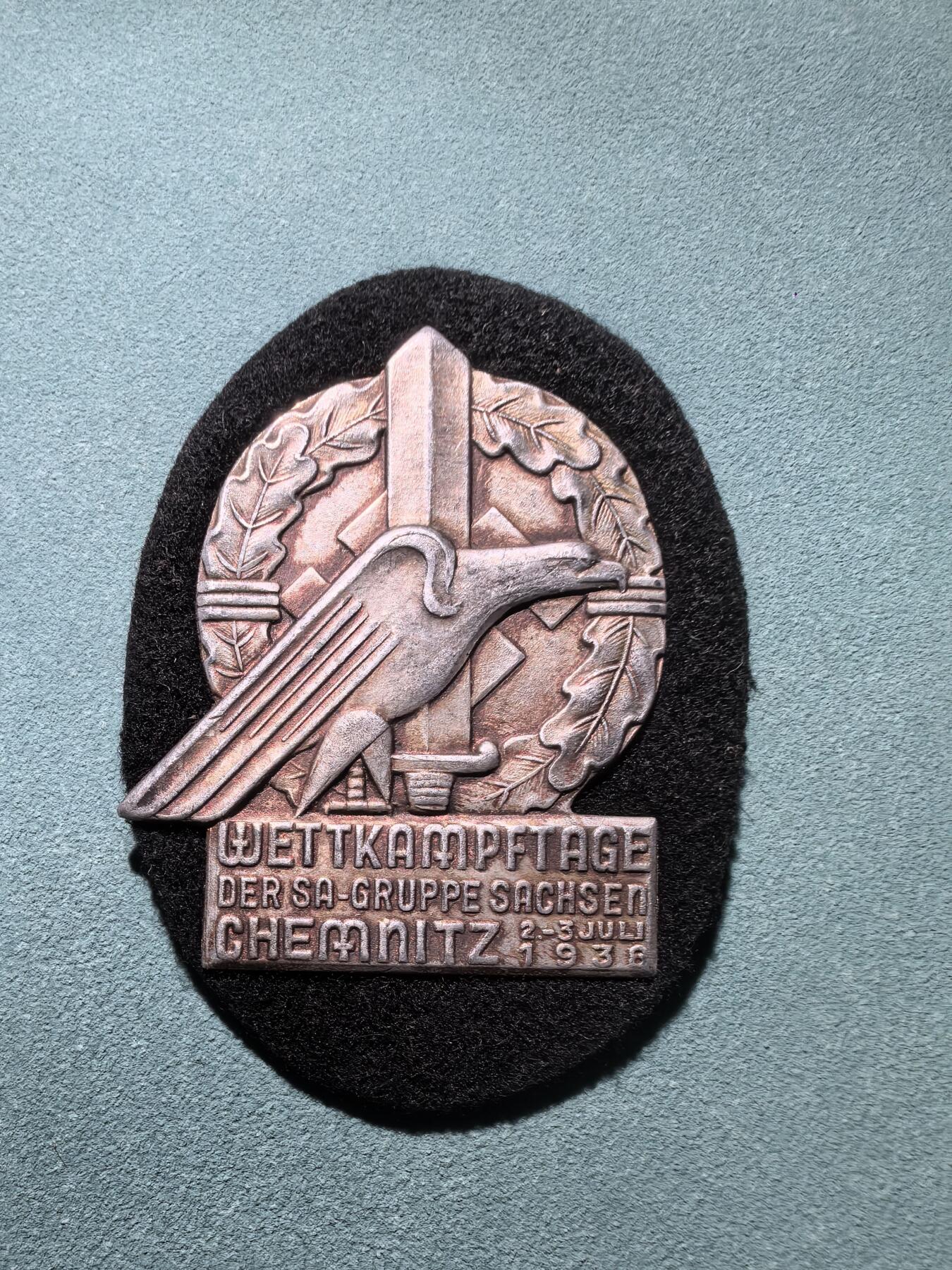 盛世勋华——号角文化勋章邮票专场拍卖第290期 德国（1939）冲锋队（SA）萨克森大队1936年开姆尼茨竞赛纪念章 极为罕见