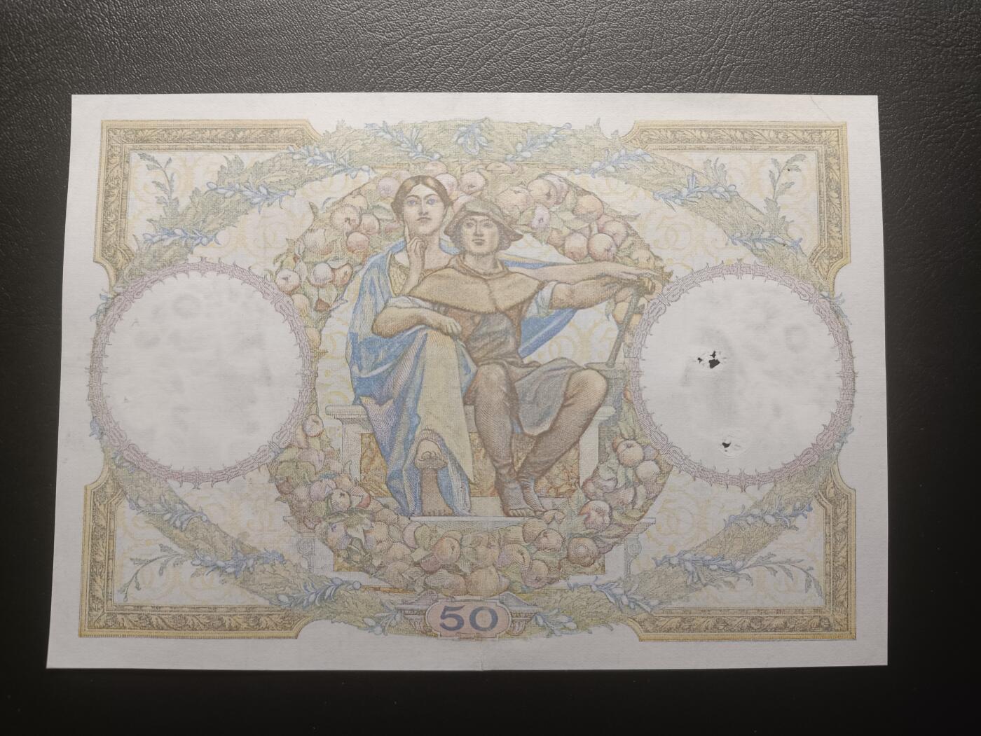 2025十一月第七期，总205期 法国1931年50法郎AUNC有大针孔，小天使和农妇与工匠，少见早期品种