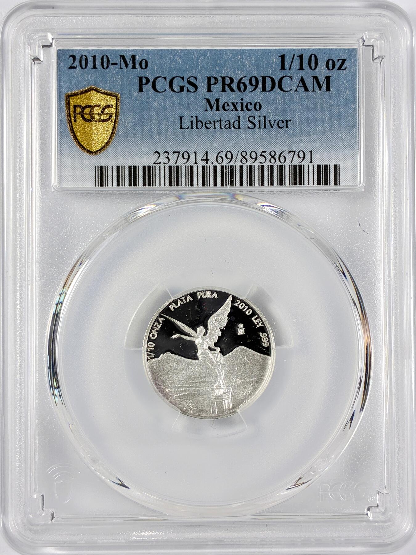 【雨安】【直播拍卖】【世界币章117期-评级币】2025-11-29 周六 19:30 保真 [评级现代] Mexico 墨西哥 投资银 自由女神 1/10盎司 2010年 PCGS-PR69DCAM