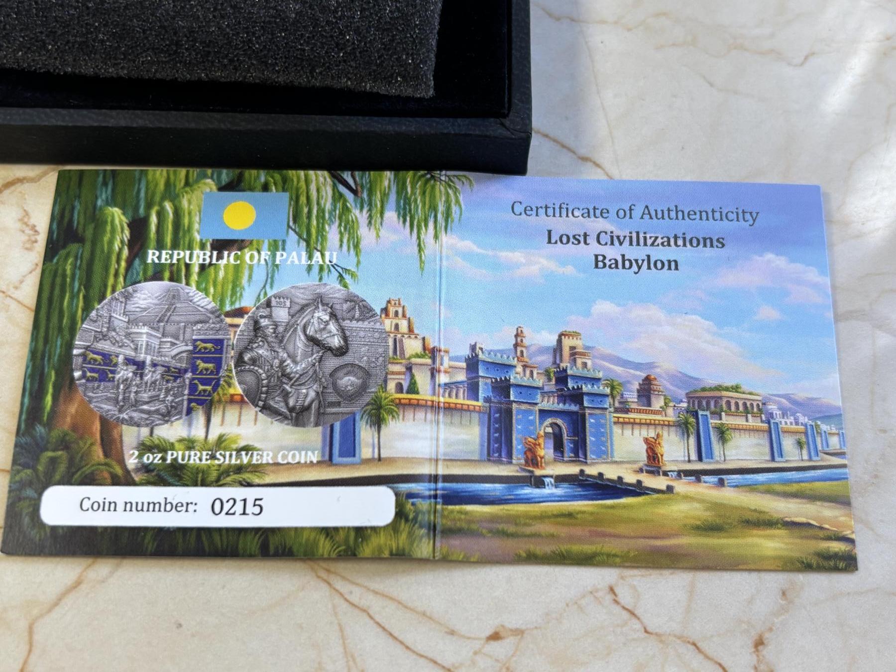 第183期拍卖 获奖帕劳2021失落的文明系列1古巴比伦仿古纪念银币，999银，2盎司， 获得钱币之星年度银币大奖第二名