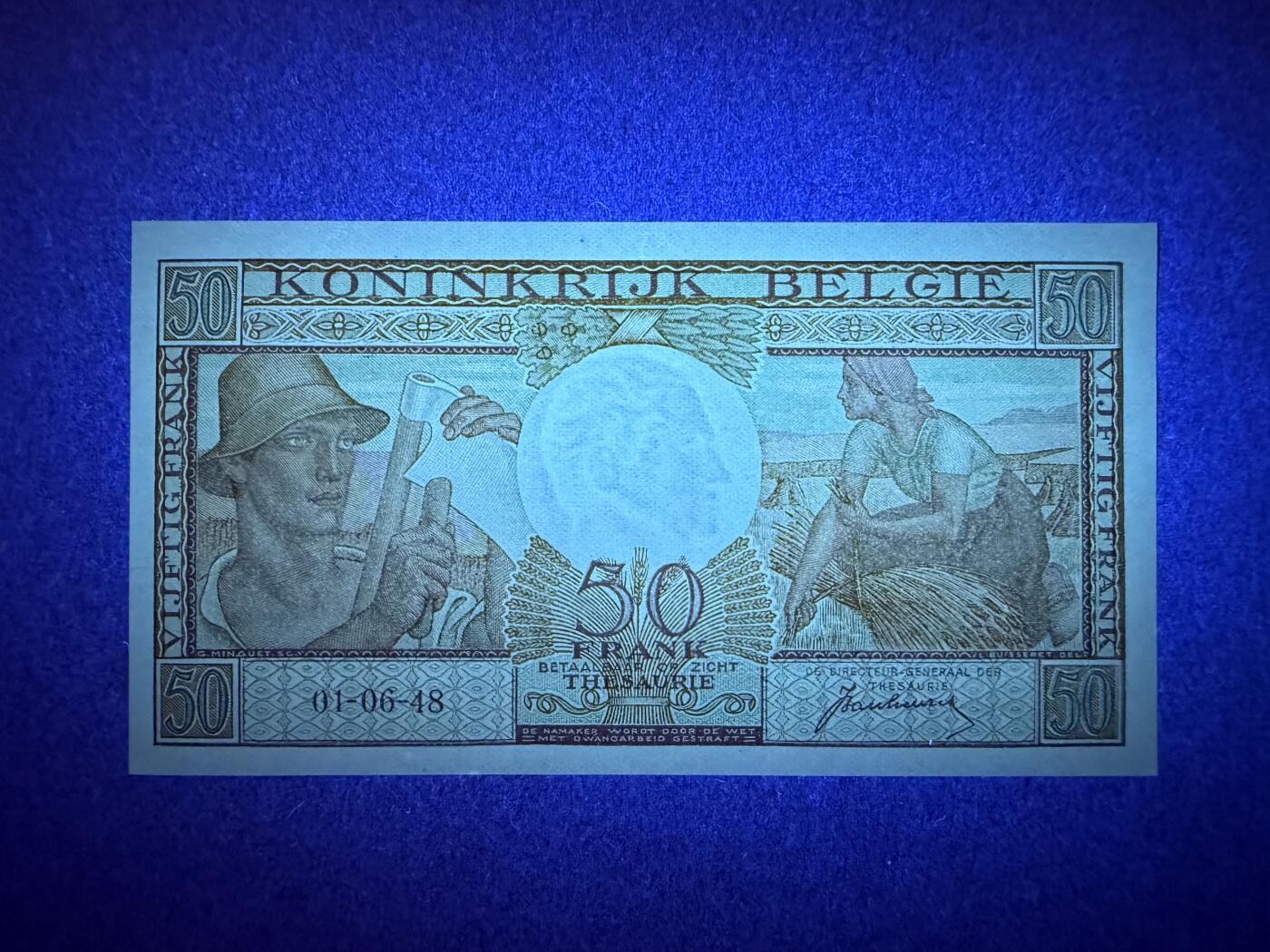 《艾美收藏》第222期-11.30周日外币畅拍 比利时50法郎 UNC 1948年a版 无4