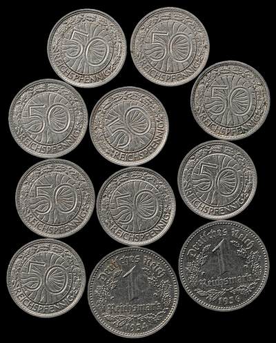 修遠堂世界钱币第九十五期 - 德国50芬尼，1马克一组