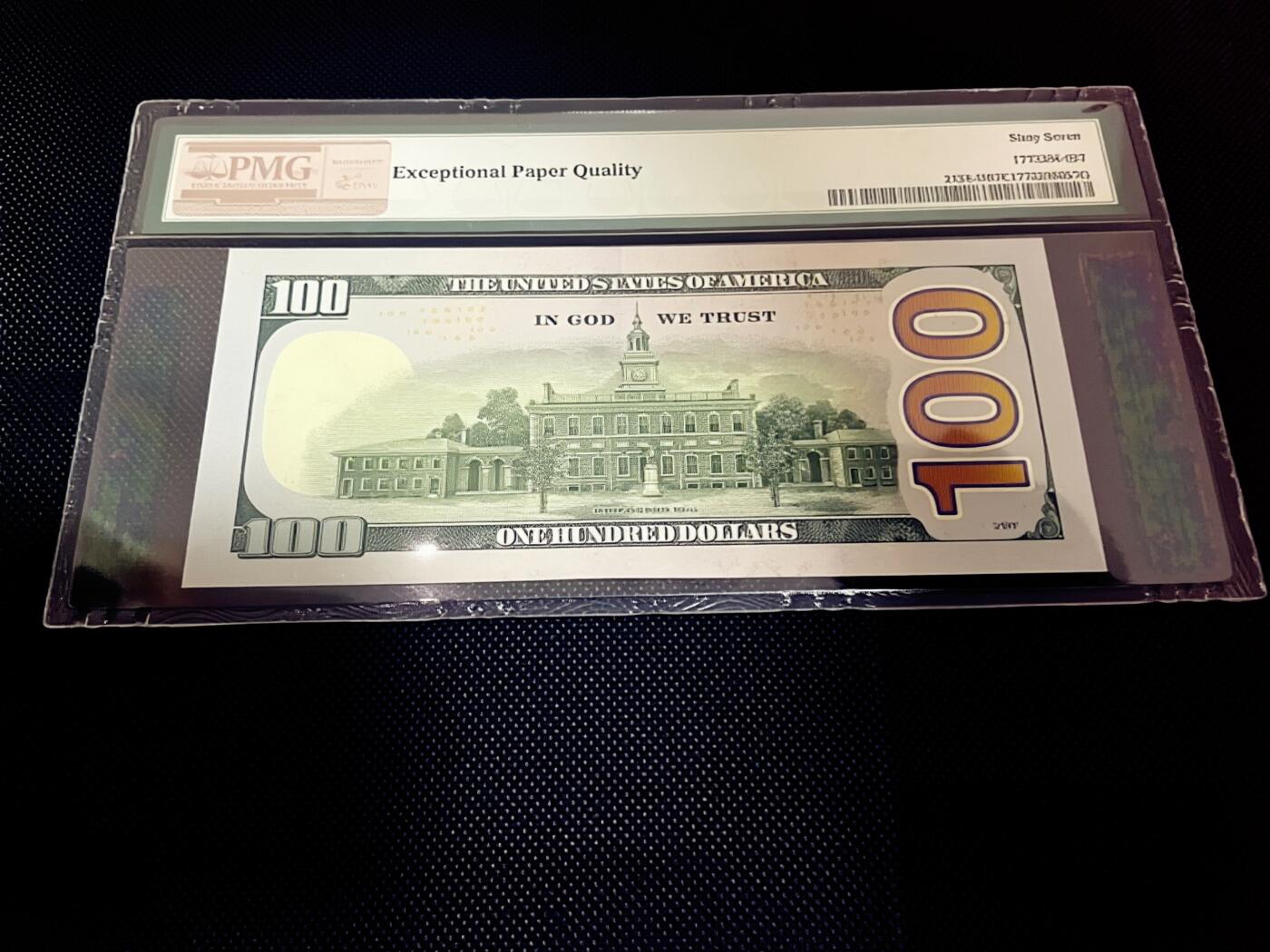PMG67EPQ美国纸币 数二 重复号 美国2013年100美元 圣路易斯版
