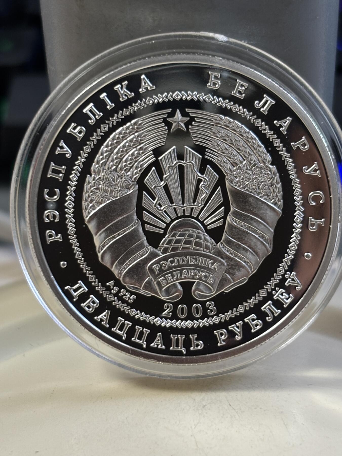 第183期拍卖 获奖白俄罗斯2003年疣鼻白天鹅纪念银币，本币荣获2005年克劳斯世界硬币大赛“最佳克朗币”大奖，925银，有氧化