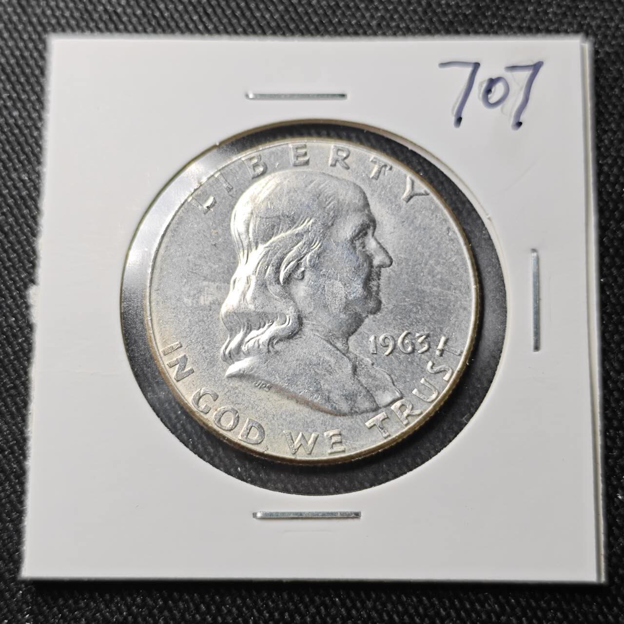 KK钱币收藏小铺 （套币 好品/批量散币 银币）专场  2月预留时间 周末发货  1963美国富兰克林50分银币 品不错