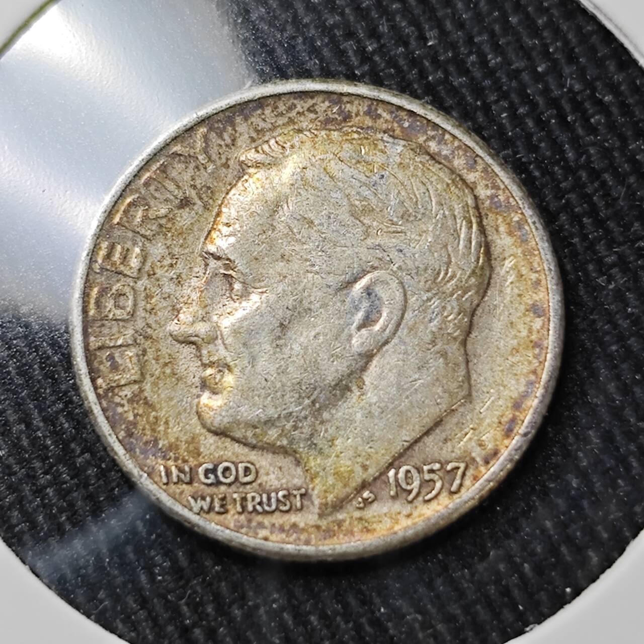 KK钱币收藏小铺 （套币 好品/批量散币 银币）专场  2月预留时间 周末发货    1957美国10分银币