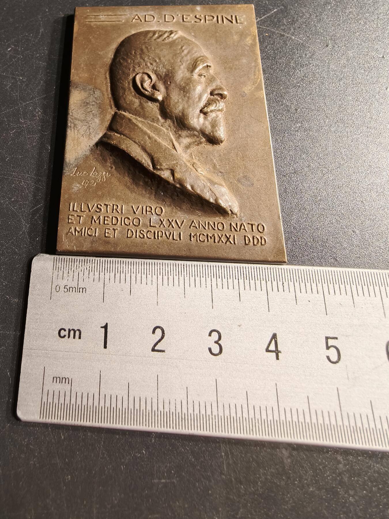 老王徽章第166期 瑞士阿道夫·德斯皮纳医生方形大铜章     高浮雕    尺寸60×42mm.    重量74.9g