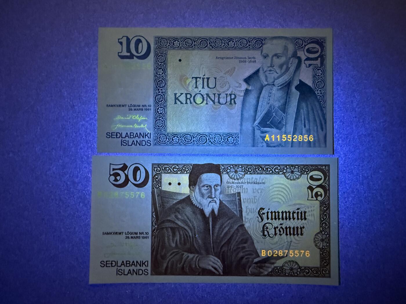 《艾美收藏》第222期-11.30周日外币畅拍 冰岛10、50克朗2张 UNC 1981年 无4