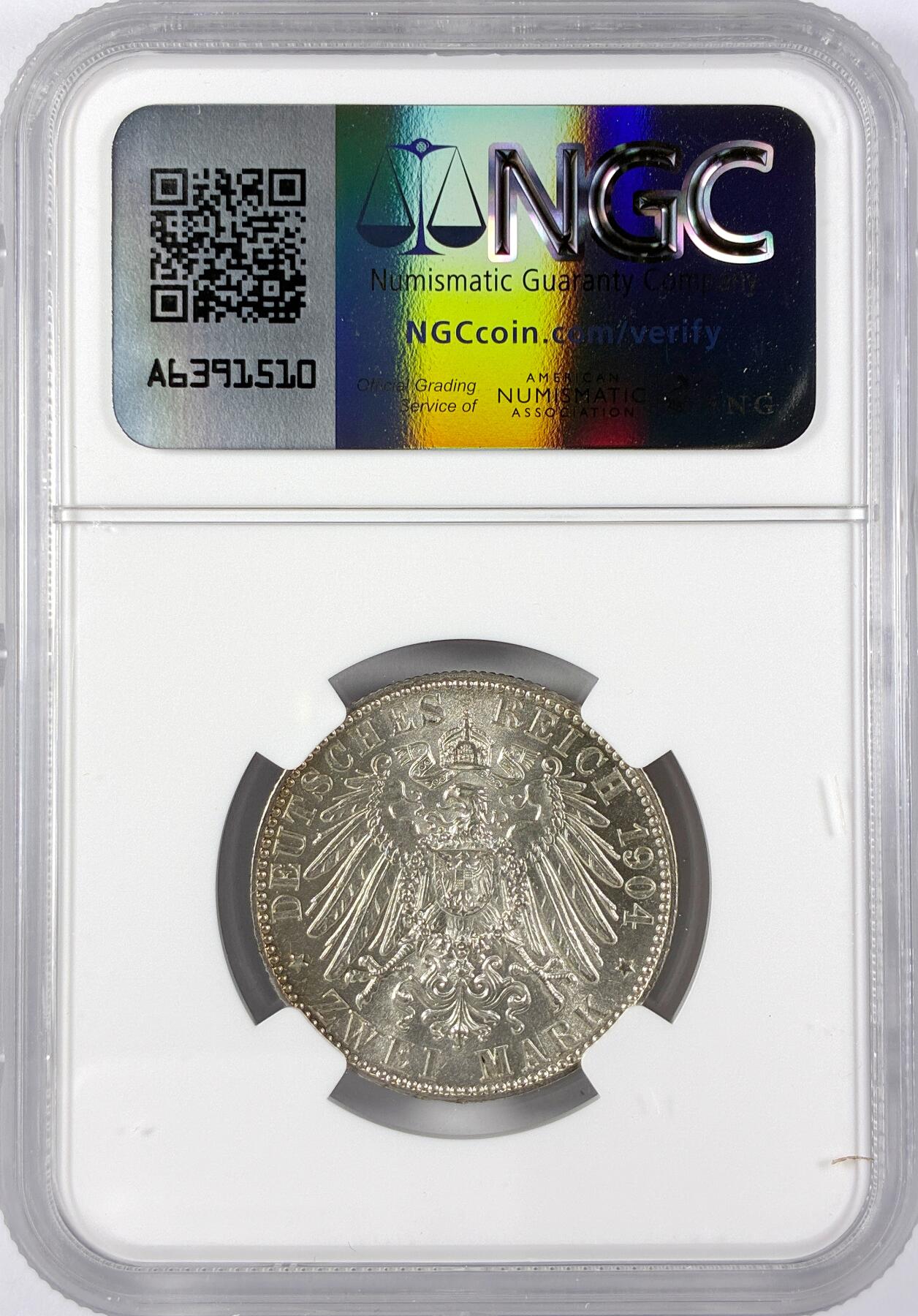 【雨安】【直播拍卖】【世界币章117期-评级币】2025-11-29 周六 19:30 保真 [评级德国] Germany 德国 帝国 萨克森 2马克 (1904) 格奥尔格 1904年  NGC-MS62