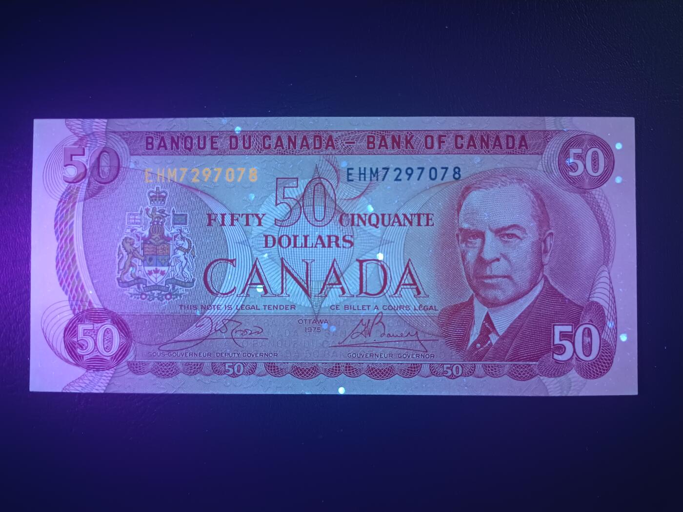 2025十一月第七期，总205期 加拿大1975版50元UNC，麦肯齐金总理和皇家骑警队