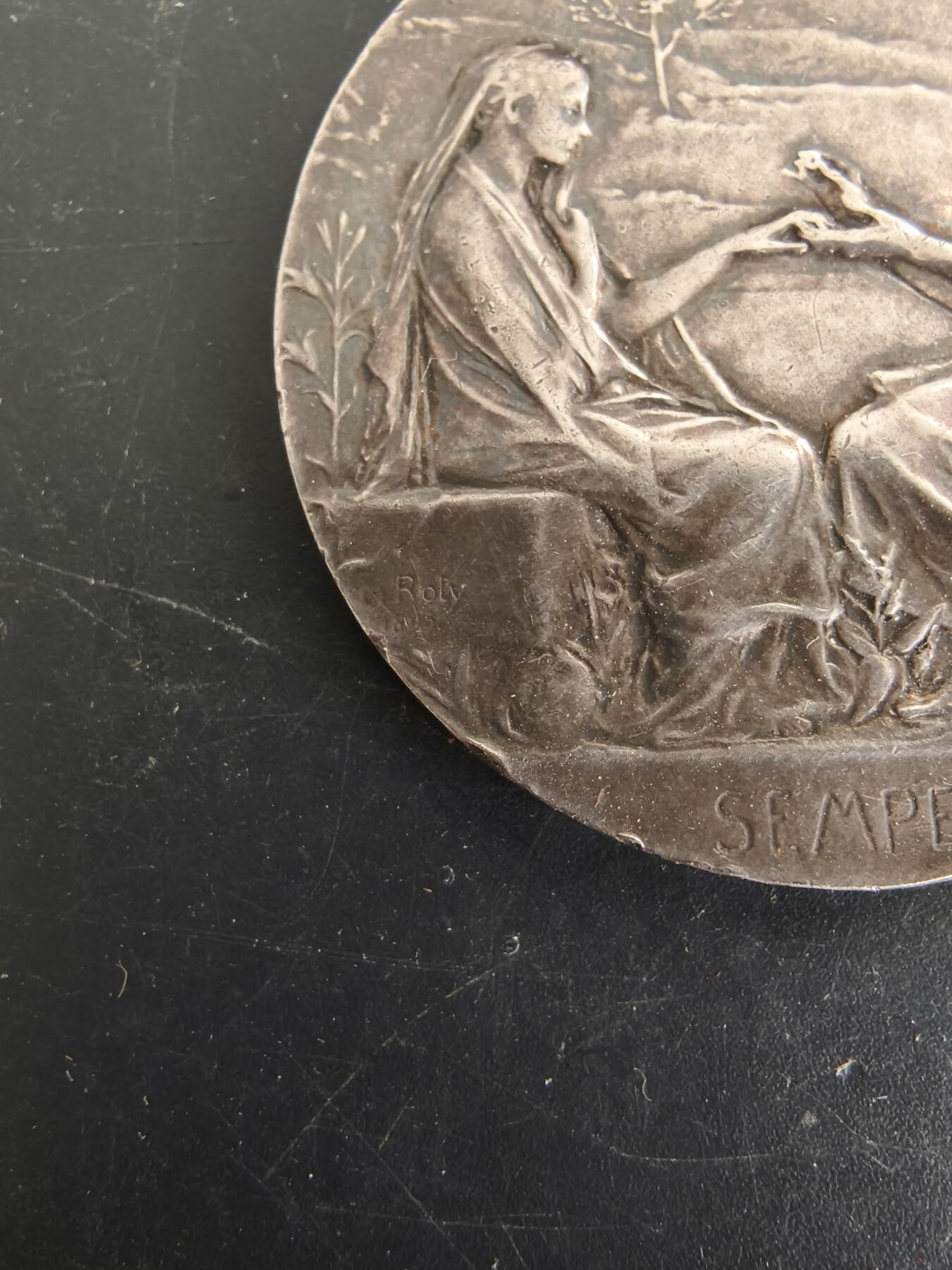 老王徽章第166期 法国大尺寸婚章    原盒    大师罗蒂版本    1919年    950银    直径42mm.    重量32.4g