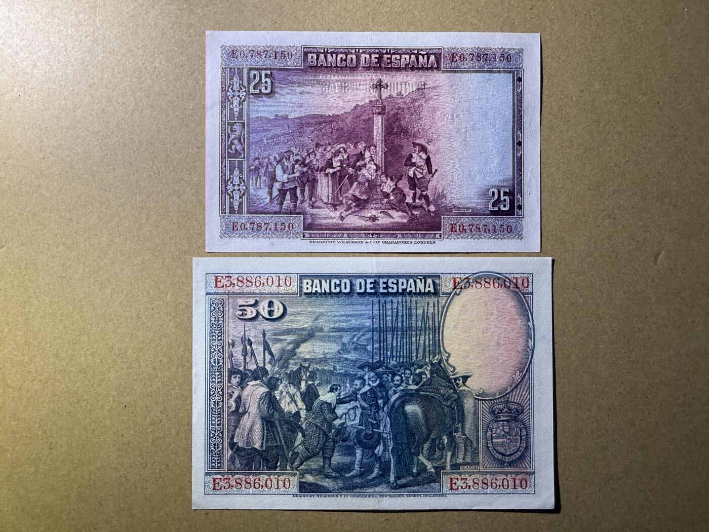 《艾美收藏》第222期-11.30周日外币畅拍 西班牙25、50比塞塔2张 AU 1928年 无4