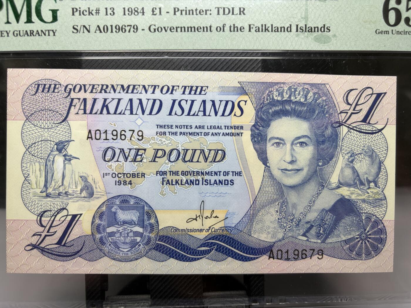 2025年集古藏今外币拍卖第十期-第10场—（总第290拍-纸币专场），本期拍完结算一次，发货时间2-3天，休息几天后继续新的一期拍卖。 PMG65E1984年福克兰群岛女王像一镑
