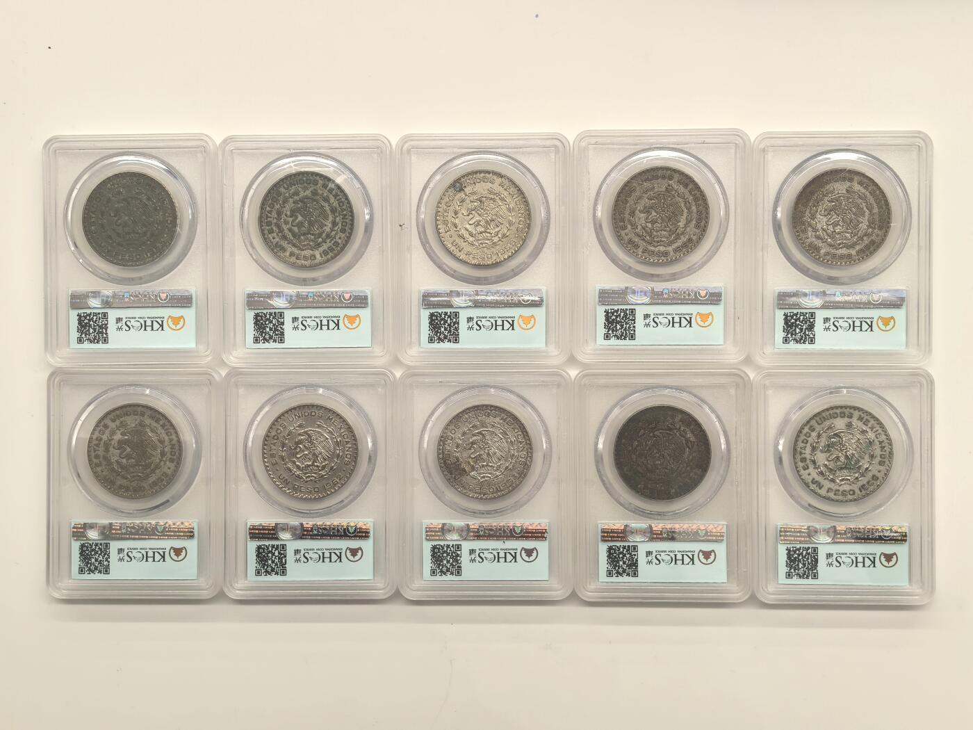 博洋堂世界钱币拍卖第149期（全场包邮） KHCS AU50 墨西哥1958-1966年1比索银币10枚一组