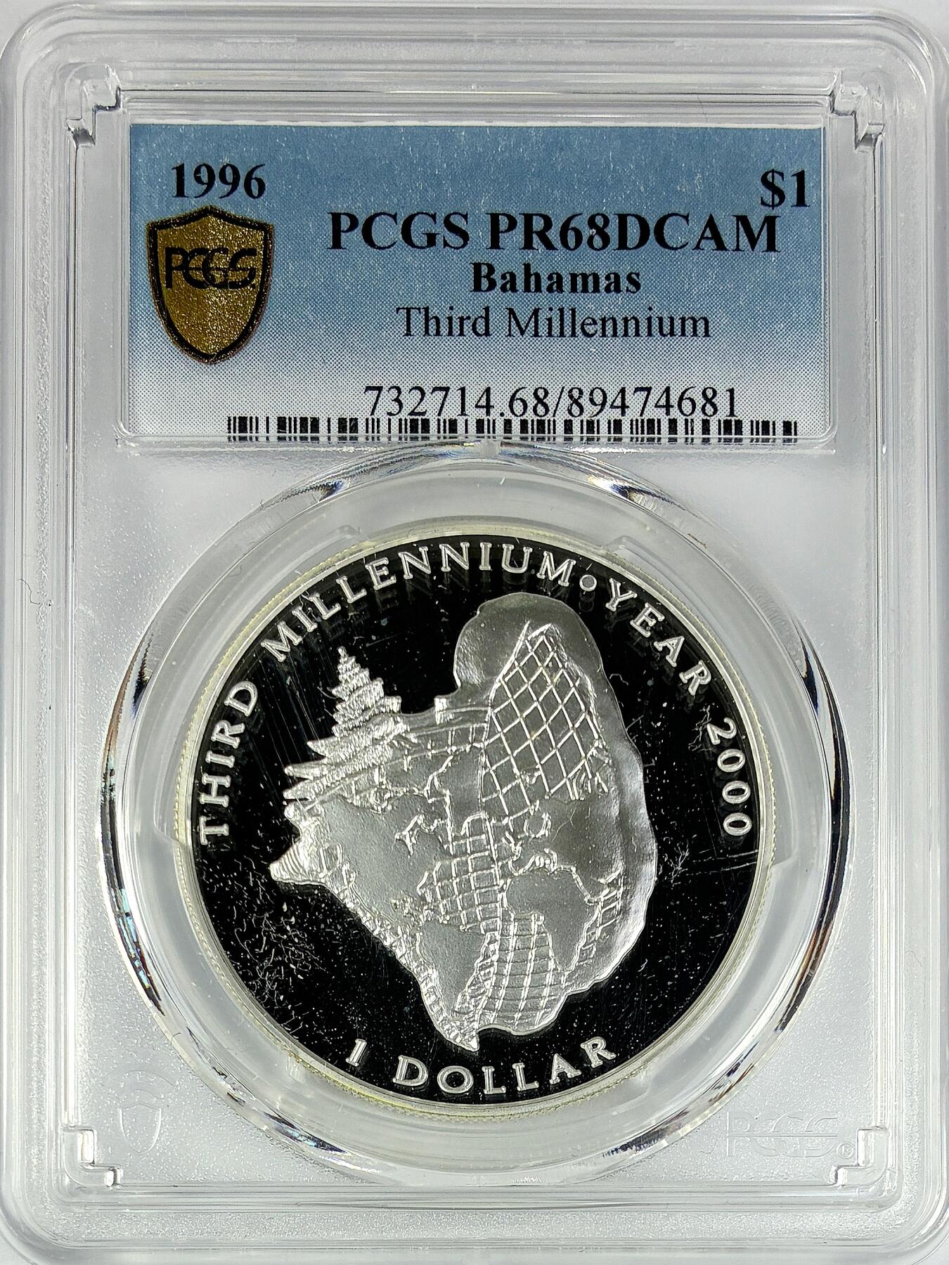 【雨安】【直播拍卖】【世界币章117期-评级币】2025-11-29 周六 19:30 保真 [评级现代] Bahamas 巴哈马 1元 1996年 PCGS-PR68DCAM