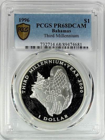 【雨安】【直播拍卖】【世界币章117期-评级币】2025-11-29 周六 19:30 保真 - [评级现代] Bahamas 巴哈马 1元 1996年 PCGS-PR68DCAM