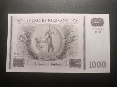 2025十一月第七期，总205期 - 瑞典1962年1000克朗AUNC，少见的大面值大票幅，瑞典人格化象征和古斯塔夫国王侧像
