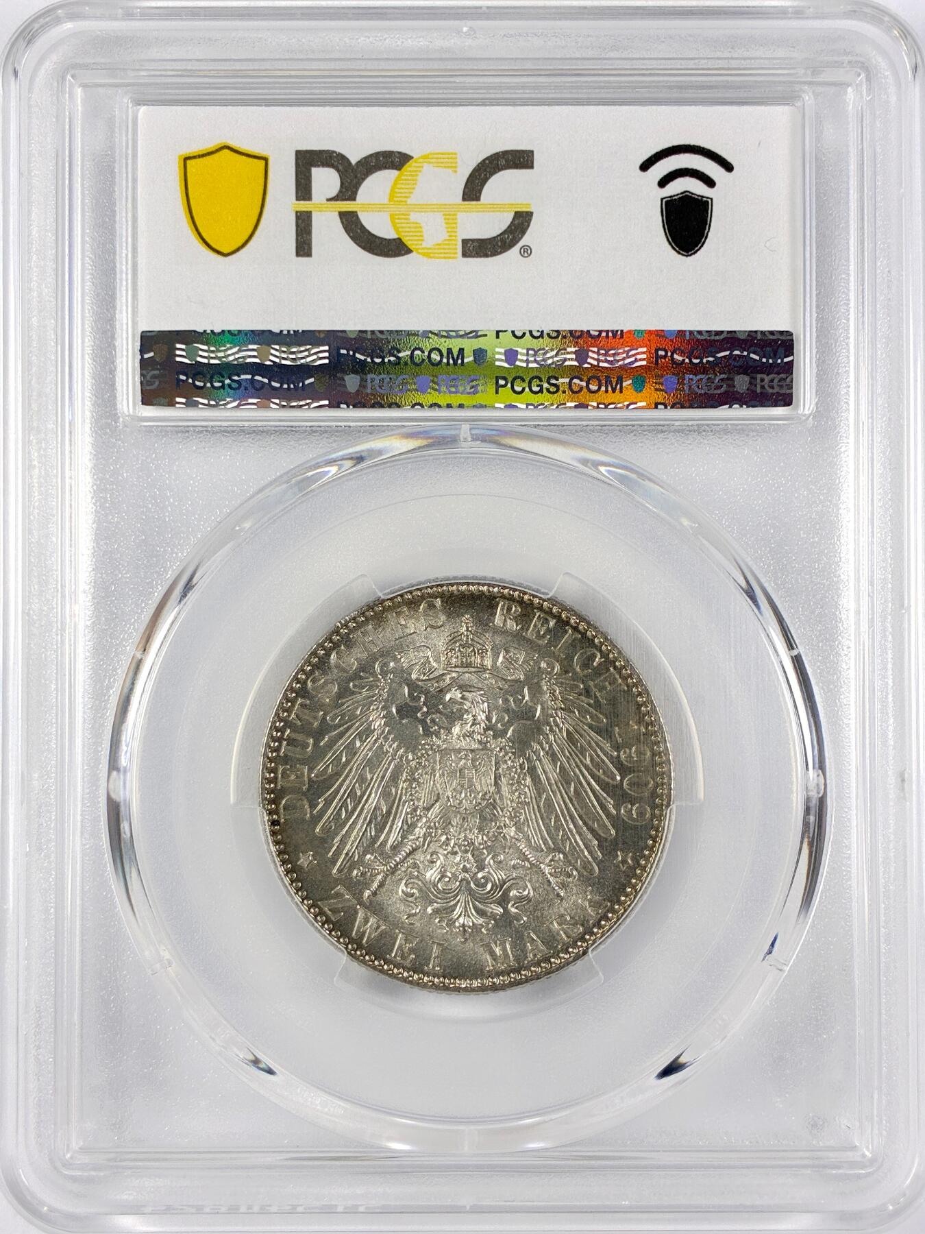 【雨安】【直播拍卖】【世界币章117期-评级币】2025-11-29 周六 19:30 保真 [评级德国] Germany 德国 帝国 萨克森 2马克 (1909) 莱比锡大学 1909年  PCGS-MS66