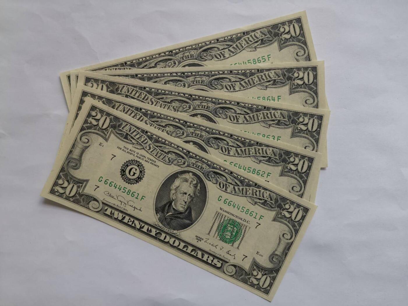 美国1988年29元5连号全新品