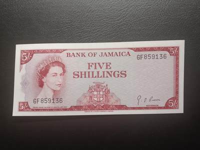 2025十一月第七期，总205期 - 牙买加1960版5先令UNC-无47，小皇冠女王和山涧小溪
