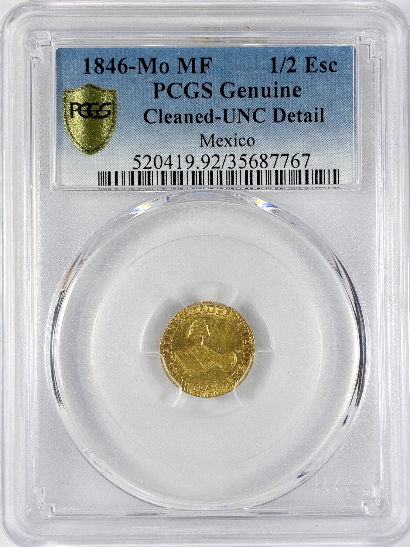 【雨安】【直播拍卖】【世界币章117期-评级币】2025-11-29 周六 19:30 保真 [金币] Mexico 墨西哥 1/2埃斯库多 1846年  PCGS-UNC