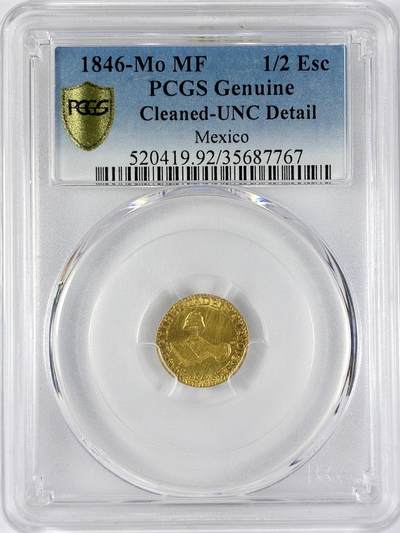 【雨安】【直播拍卖】【世界币章117期-评级币】2025-11-29 周六 19:30 保真 - [金币] Mexico 墨西哥 1/2埃斯库多 1846年  PCGS-UNC