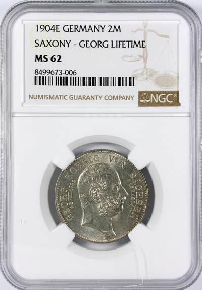 【雨安】【直播拍卖】【世界币章117期-评级币】2025-11-29 周六 19:30 保真 - [评级德国] Germany 德国 帝国 萨克森 2马克 (1904) 格奥尔格 1904年  NGC-MS62