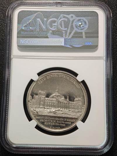 1894年 德国柏林国会大厦落成铁血宰相俾斯麦高浮雕纪念银章 NGC MS61