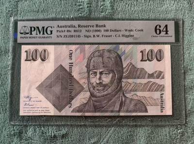 【礼羽收藏】🌏世界钱币拍卖第113期 - 澳大利亚 1990年100元 毛线帽 PMG64 雕刻经典作品