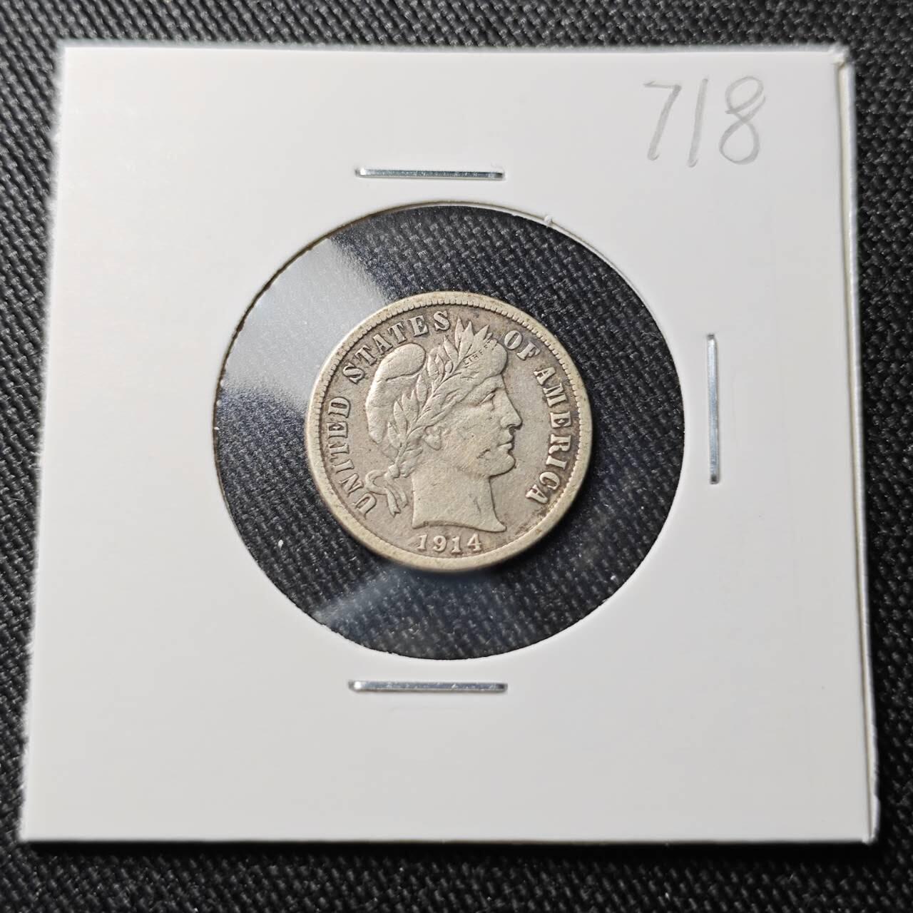 KK钱币收藏小铺 （套币 好品/批量散币 银币）专场  2月预留时间 周末发货  1914美国巴伯10分银币