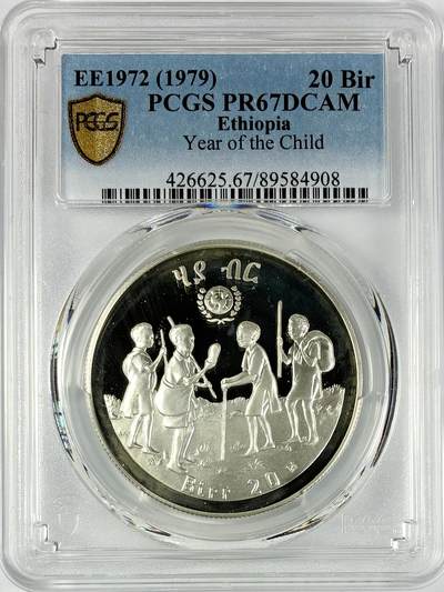 【雨安】【直播拍卖】【世界币章117期-评级币】2025-11-29 周六 19:30 保真 - [评级现代] Ethiopia 埃塞俄比亚 20Bir 1979年 儿童年 PCGS-PR67DCAM