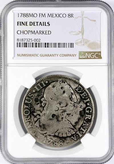 【雨安】【直播拍卖】【世界币章117期-评级币】2025-11-29 周六 19:30 保真 - [评级美洲] Spanish Mexico 西属墨西哥 8里亚尔 卡洛斯三世 双柱 1788年  NGC-Fine