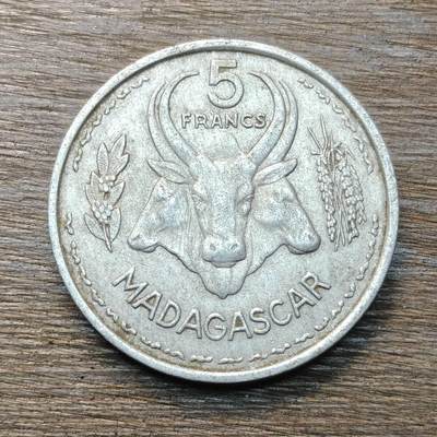【铜匠收藏】★第133场★散币场，无佣金，30包邮。不满30元，支付5元运费。《接受代拍 代送NGC评级》 - 马达加斯加 1953年 5法郎 大铝币