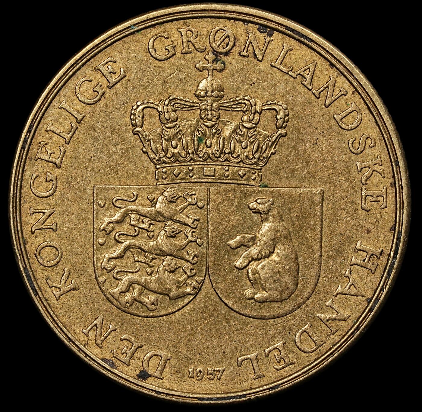 修遠堂世界钱币第九十五期 1957年皇家格陵兰贸易公司1克朗