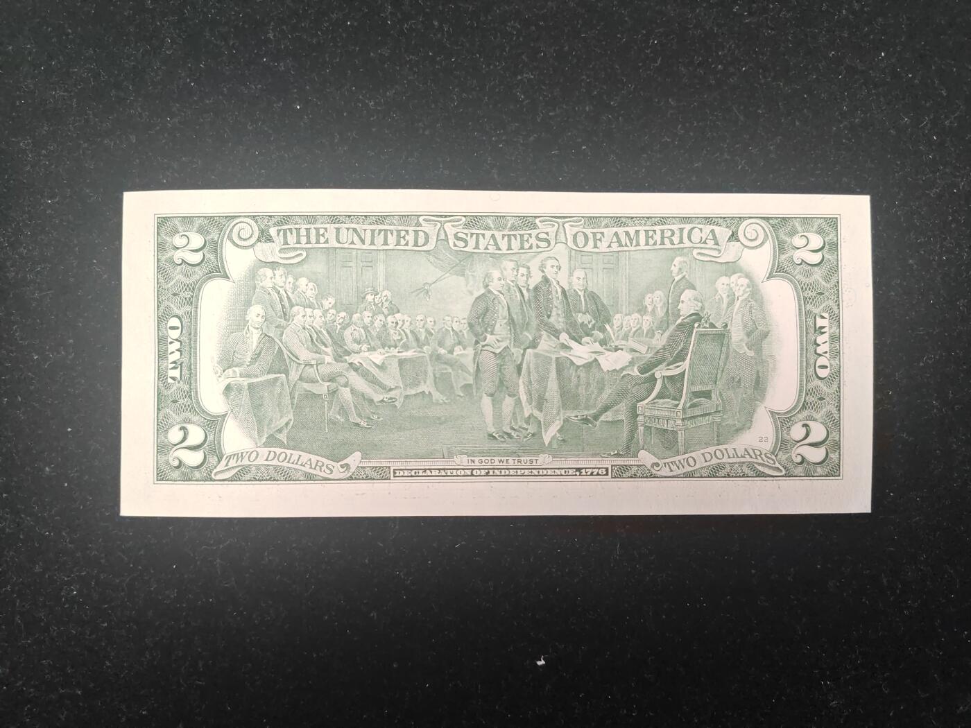 美国纸币 2003年 A 2美元 A区 无4 全新UNC